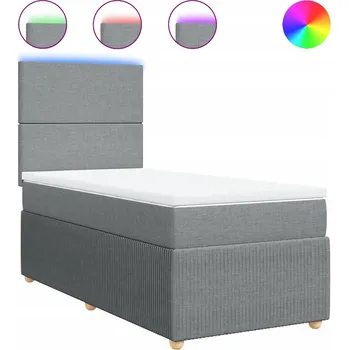 Postel Kontinentální postel světle šedá 200 x 90 x 140,5/150,5 cm s LED osvětlením a topperem