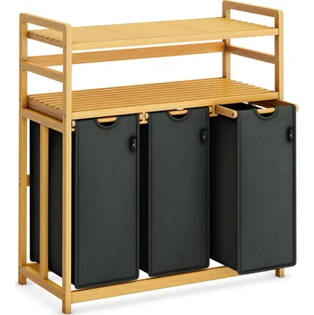 Koš na prádlo ADEL DREAM Koš na prádlo 150L 3 přihrádky z bambusu s výsuvným vakem