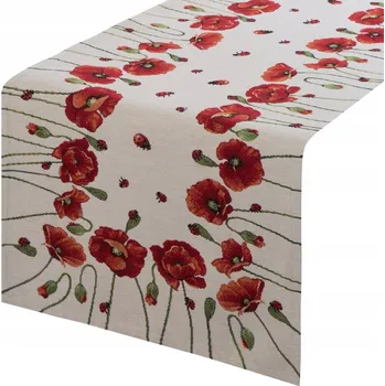 ubrus Dekorativní gobelínový běhoun na stůl 45x140 cm, přírodní, červené máky