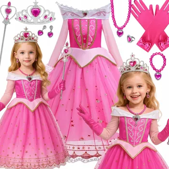 Karnevalový kostým KOSTÝM AURORY ŠATY AURORA ŠÍPKOVÁ RŮŽENKA SADA NA KARNEVAL 110 116 CM