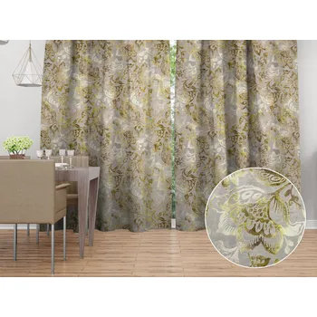 ubrus Sametový závěs Tamara TMR-055 Abstraktní zelené květy na zelenošedém 145x140 cm