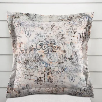 Povlak na polštářek Sametový povlak na polštář s lemem Tamara TMR-057 Modro-zelený zámecký vzor na krémovém 50 x 50 cm