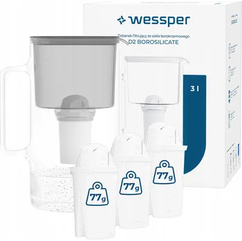 Filtrace vody Filtrační konvice skleněná Wessper D2 BOROSILICATE 3 l šedá + 4x filtr