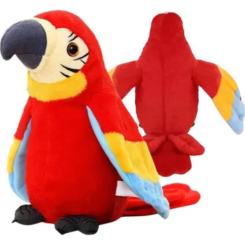 plyšák Plyšová Hračka interaktivní papoušek červený 21 cm zvukový pohyblivý