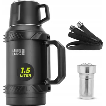 Termoska LEBENLANG Termoska ocelová 1,5L s hrnkem, sítkem na čaj a popruhem