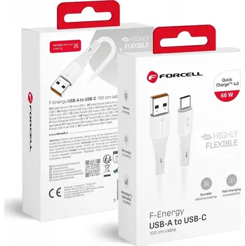 Datový kabel Kabel USB A na USB C Forcell F-Energy QC4.0 3A 66W Silikonový 1 m C342 bílý