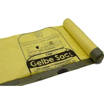 Odpadkový koš Žluté pytle, 90 litrů, 15µ, 13 pytlů na roli, 5 rolí, s praktickou stahovací šňůrkou, recyklační