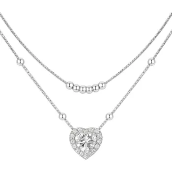 Náhrdelník GRACE Silver Jewellery Stříbrný dvojitý náhrdelník Cristy 1 ct MOISSANITE + CERTIFIKÁT NH1305-MSN033/102 Stříbrná 40 cm + 5 cm (prodloužení) certifikát GRA, hadřík na čištění stříbra, dárková krabička