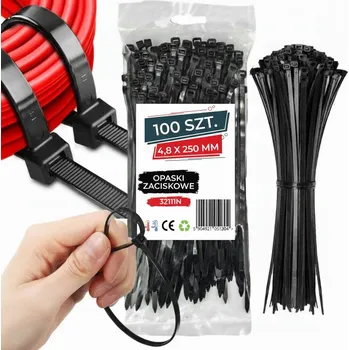 Stahovací páska UPÍNACÍ PÁSKY 4,8x250mm 100 KS ČERNÉ STAHOVACÍ PÁSKY, SILNÉ STAHOVACÍ PÁSKY