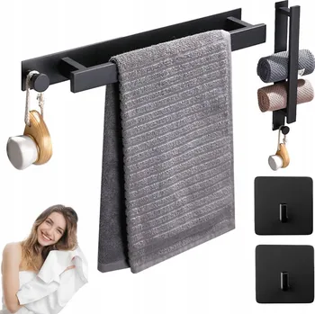 Držák na ručník DRŽÁK NA RUČNÍKY SAMOLEPICÍ 40 CM ČERNÝ NEREZOVÁ OCEL BEZ VRTÁNÍ