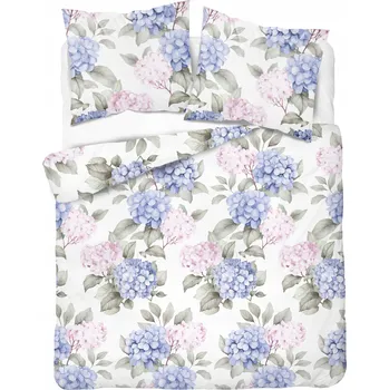 Povlečení Povlečení 140x200 bílé s modro-růžovými hortenziemi - Satin Stories