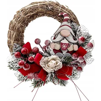 Vánoční dekorace Vánoční věnec VÁNOČNÍ DEKORACE ČERVENÝ ze slámy s ozdobami