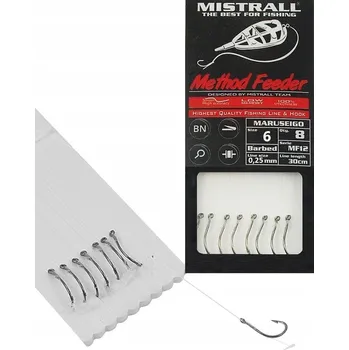 Rybářský háček Háčky zemní, splávkové, s otřepem Mistrall METHOD FEEDER 8 ks