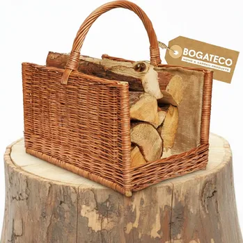KOŠ NA DŘEVO KE KRBU 51 x 51 CM VELKÝ PLETENÝ KOŠ Z Proutí S JUTOU