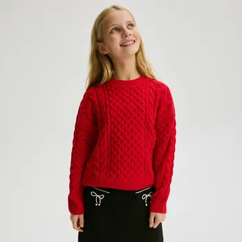 Dětská móda Reserved - Svetr pletený v&nbsp;copánkovém vzoru - červená - 075AW-33X - 075AW-33X-158