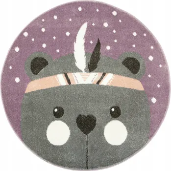 Koberec KOBEREC KULATÝ PRO HOLČIČKU LIMA MEDVÍDEK INDIÁN FIALOVÁ ŠEDÁ prům. 120 cm