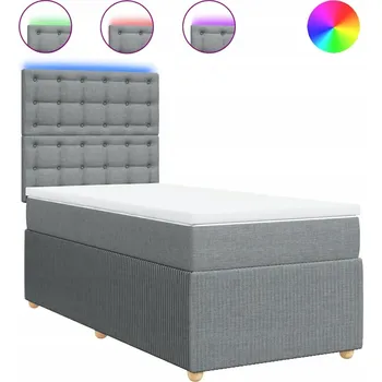 Postel Kontinentální postel světle šedá 190 x 90 x 140,5/150,5 cm s LED osvětlením a topperem