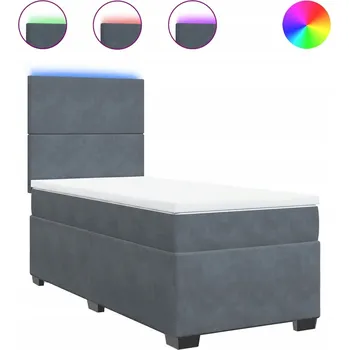Postel Kontinentální postel s LED osvětlením, tmavě šedá, 190x90x140,5/150,5 cm
