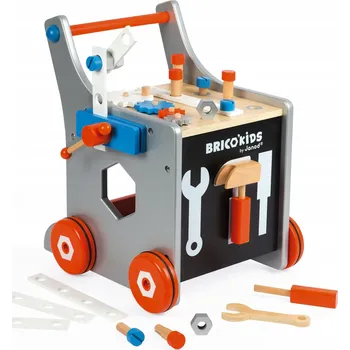 Dřevěná hračka Janod Dřevěný vozík na nářadí na kolečkách s 25 díly