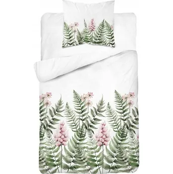 Povlečení Povlečení 140x200 bílé zelené kapradiny květiny 5248 A Bavlna 48
