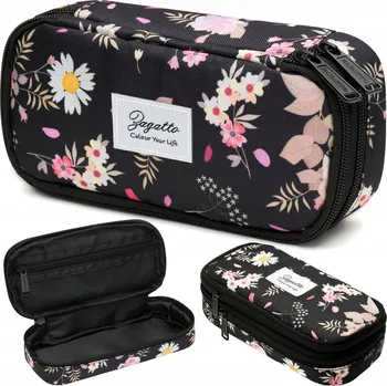 Penál Pouzdro na tužky tuba Zagatto černé s růžovými květy, 2 komory