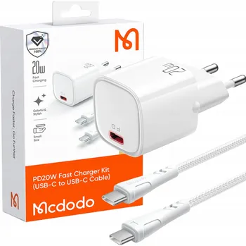 MCDODO RYCHLÁ SÍŤOVÁ NABÍJEČKA NANO PRO IPHONE TYP C 20W S KABELEM USB-C PD