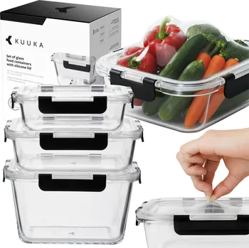 Dóza na potraviny Skleněné dózy na potraviny 3 ks těsné flexibilní víčka do lednice