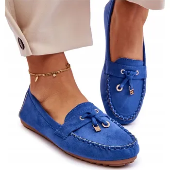 Dámské mokasíny KLASICKÉ DÁMSKÉ SEMIŠOVÉ MOKASÍNY MODRÉ VEL. 37