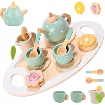 Dřevěná hračka Dřevěná čajová souprava click4TOYS, 15 dílů, vícebarevná, 3 roky+