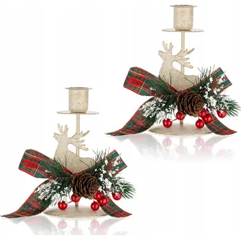 Vánoční dekorace Vánoční svícen ve vintage stylu s motivem sobů, 2 ks
