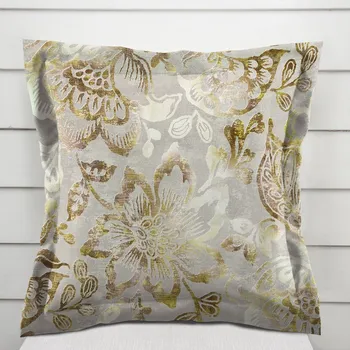 Povlak na polštářek Sametový povlak na polštář s lemem Tamara TMR-055 Abstraktní zelené květy na zelenošedém 50 x 50 cm