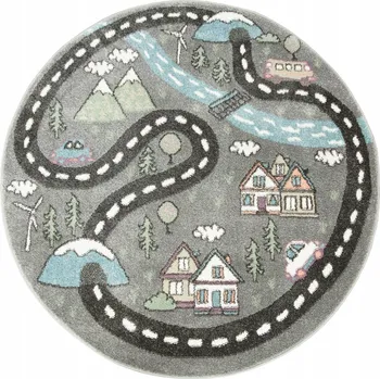 Koberec KOBEREC KULATÝ LIMA ULIČKY PASTELOVÉ HORY DOMEČKY PRO CHLAPCE průměr 120 cm