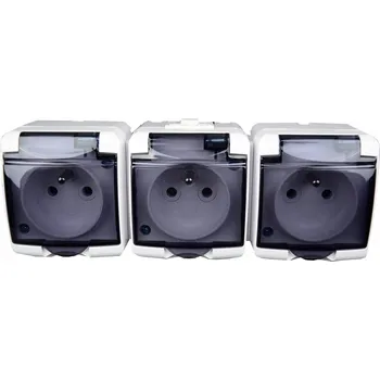 Elektrická zásuvka Trojitá hermetická nástěnná zásuvka s klapkou IP54 Karlik Junior GHE-3d