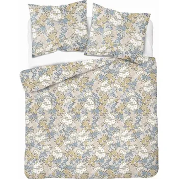Povlečení Povlečení 160x200 krémové s bílými a modrými květy Satin Stories