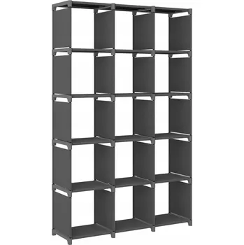 Knihovna Regál s 15 přihrádkami, ocelovo-textilní, šedý, 103x30x175,5 cm