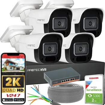 Bezpečnostní kamera Monitorovací sada 4 IP PoE kamer 4Mpx, PoE switch, detekce, HDD 2TB