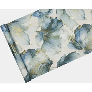 Tapeta Dekorativní tapeta VELKÉ MODRÉ KVĚTINY ZLATÁ