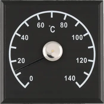 Teploměr do sauny dřevěný Borovice 140 stupňů Celsia 4Living 12x12cm Černý