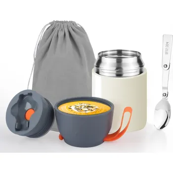 Termoska AUROAY Termoska na jídlo 450 ml Nerezová ocelová nádoba s lžící a taškou