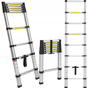 Žebřík KRAFT& ŽEBŘÍK TELESKOPICKÝ VÝSUVNÝ HLINÍKOVÝ ŽEBŘÍK 8 SCHODŮ 2,6 M MAX. 150 KG