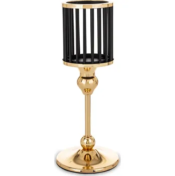 Svícen Zlatý kovový svícen, dekorace do obýváku, glamour stylu, černé stínidlo