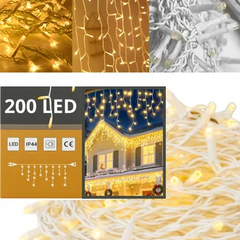 Vánoční dekorace VÁNOČNÍ SVĚTLA SVĚTELNÝ ZÁVĚS rampouchy GIRLANDA 200 LED TEPLÁ BÍLÁ