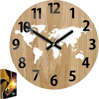 Hodiny Nástěnné hodiny dřevěné dubové akrylové Mapa Wood Bílá Kulatý