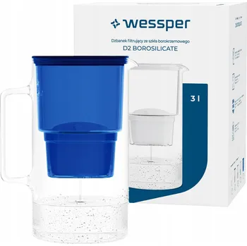 Filtrace vody Filtrační konvice skleněná Wessper D2 BOROSILICATE 3 l modrá + filtr