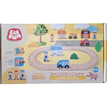 Dřevěná hračka ELEFUN DŘEVĚNÁ VLÁČKODRÁHA FARMA 24 DÍLKŮ