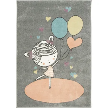 Koberec ŠEDÝ KOBEREC SE SLADKOU HOLČIČKOU A BALÓNKY SRDÍČKA LIMA 160x230 cm