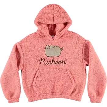 Dámská mikina Dámská teplá mikina s kapucí Pusheen: Ikona a Nápis (L) růžový polyester
