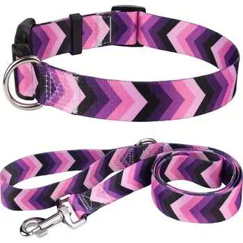 Obojek pro psa Nastavitelný obojek a vodítko pro psy – odolný nylonový set - Růžová , M