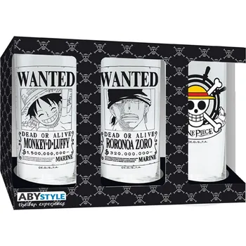 Sklenice Set 3 kusů sklenic One Piece: Hledaný a Logo (objem 290 ml)