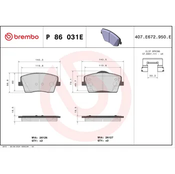 Brzdová destička Sada brzdových destiček, vždy 4 kusy v sadě BREMBO P 86 031E